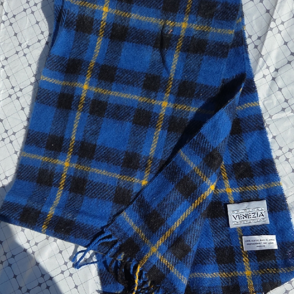 Venezia Vibrant Blue and Black Checkered Scarf